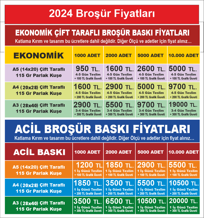 2024 Broşür Fiyatları