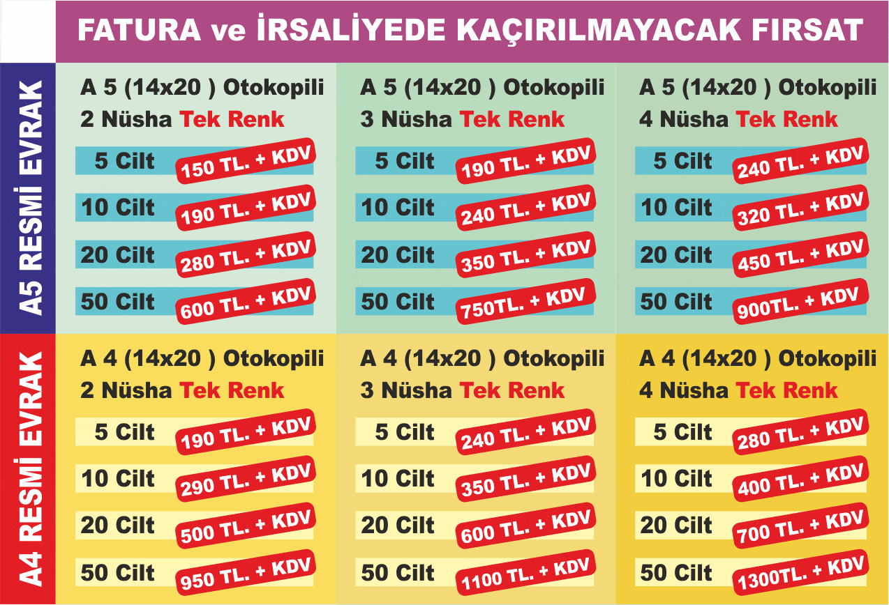 irsaliye baskı fiyatları